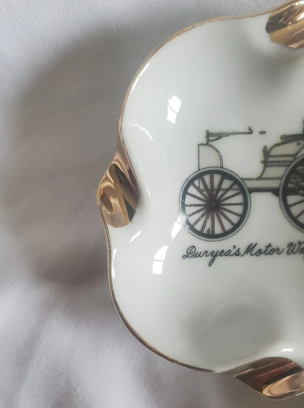 Wisconsin Porcelain Vtg Trinket Dish Trio Antique Car Motifs, 1895, 1896 & 1903